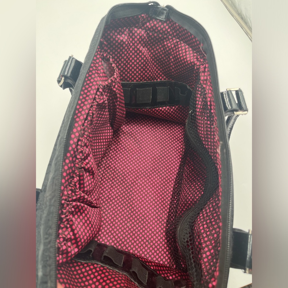 Caboodles ENVY Lg Black Travel Makeup Case Doctor's Bag Pink Polka Dot Lining - Picture 7 of 7